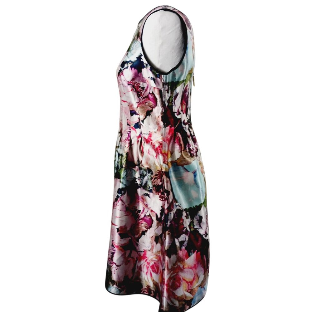 Nicole Miller Reversible Satin Dress SZ 8, Floral and Navy, Full Length Back Zip - Picture 6 of 16